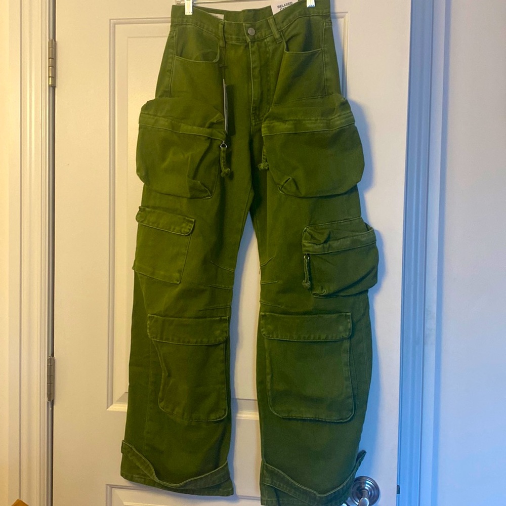 Zara Utility Pocket Jeans (Men Cargo Pants) in Olive Green